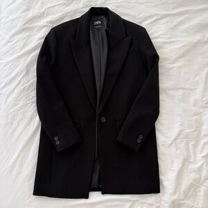 Zara Black Single-Button Long Blazer Coat